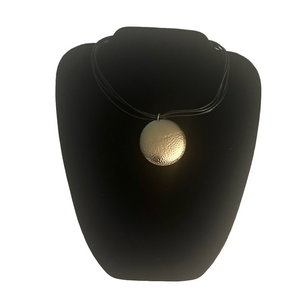 Cache Silver Hammered Disc on Black Multi-Strand Cord Necklace